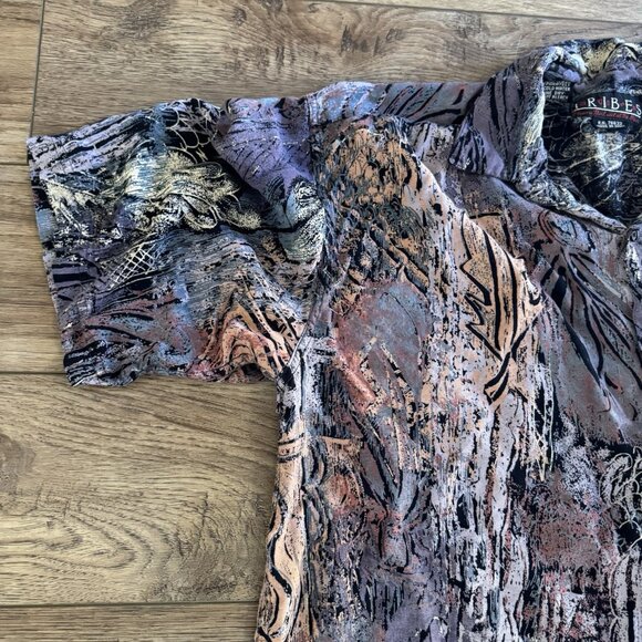 Vintage Tribes Art Rayon Button Up All Over Print - Picture 2 of 8